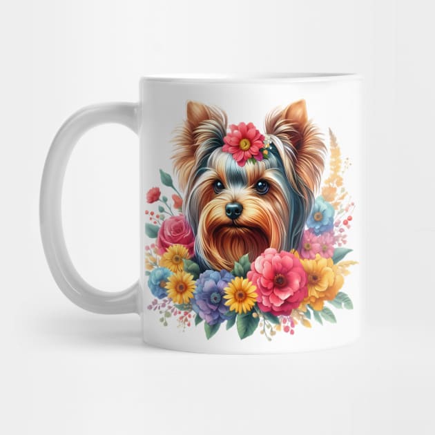 A yorkshire terrier with beautiful colorful flowers by CreativeSparkzz